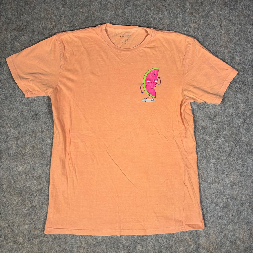 Blue Crown Graphic T-Shirt Mens M Orange Watermelon Cartoon Short Sleeve Tee